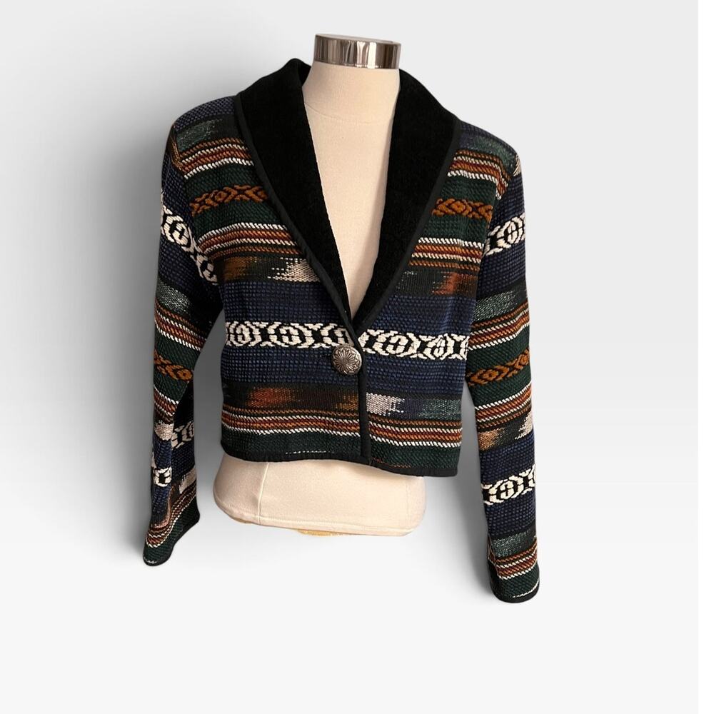 Vintage Hokus Pokus 1990's Southwestern/Aztec  Stripe Cotton Jacket Size Small